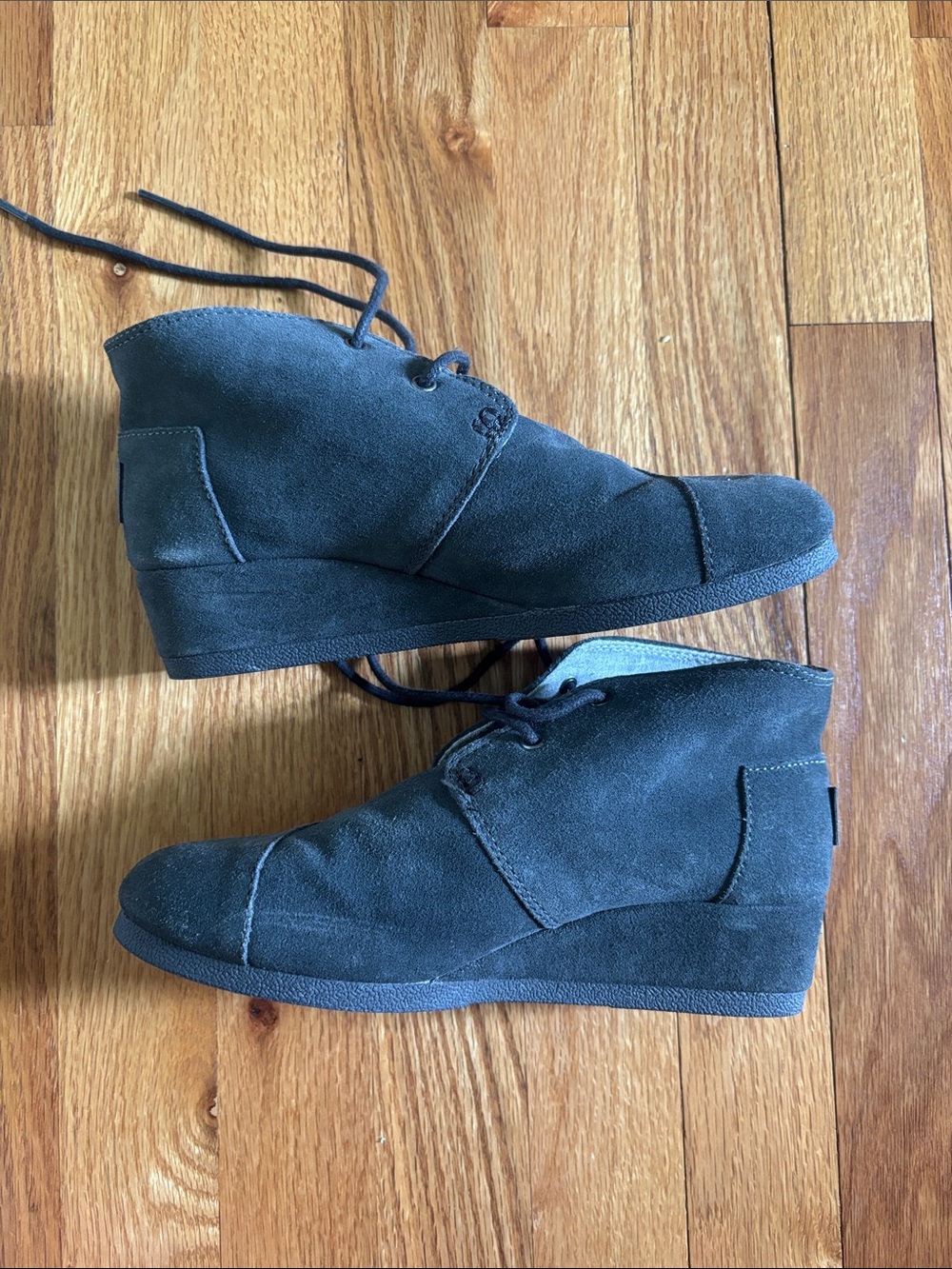 Toms Grey Suede Lace-Up Wedge Ankle Boots